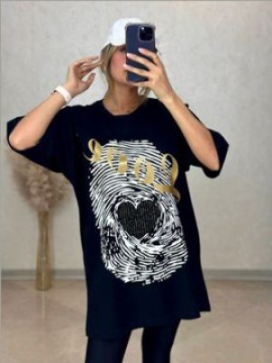 تیشرت زنانه لانگ لیون مهسا (طرح Love) کد 502074