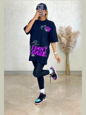 تیشرت زنانه لانگ لیون مهسا (طرح idont care) کد 502074