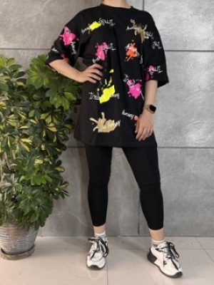 تیشرت زنانه لانگ لیون مهسا (طرح colors) کد 502074