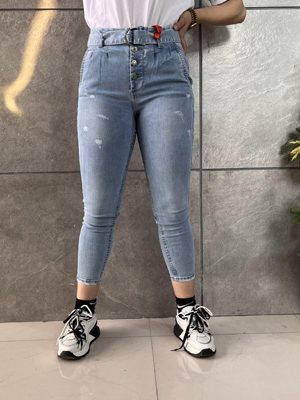 شلوار جین سگک دار آبی یخی