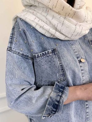 کت جین هلالی نگینی آبی تینت تیره