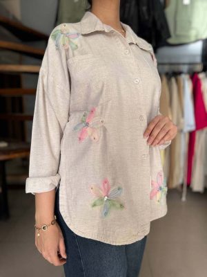 شومیز لینن هلالی گلدوزی
