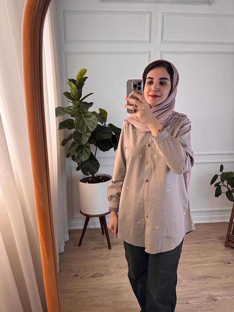 شومیز سرشانه چیندار یاس