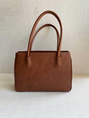 کیف دستی چرمی قهوه‌ای آوان کد 2130