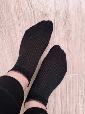 جوراب زنانه مچی مشکی کشباف ساده با لبه توری کد 7106