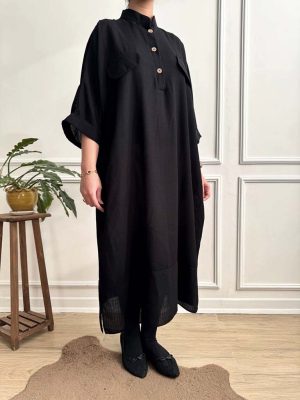 مانتو کفتان جلو دکمه‌ای شانتون مشکی