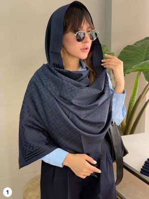 شال سرمه‌ای کشمیر وارداتی کد 3128