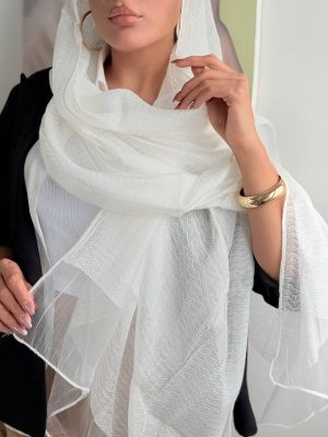 شال مجلسی ویسکوز طرح بندی سفید
