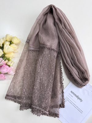شال مزونی طرح گل حاشیه دانتل