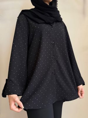 شومیز مشکی زنانه محرمی نگینی