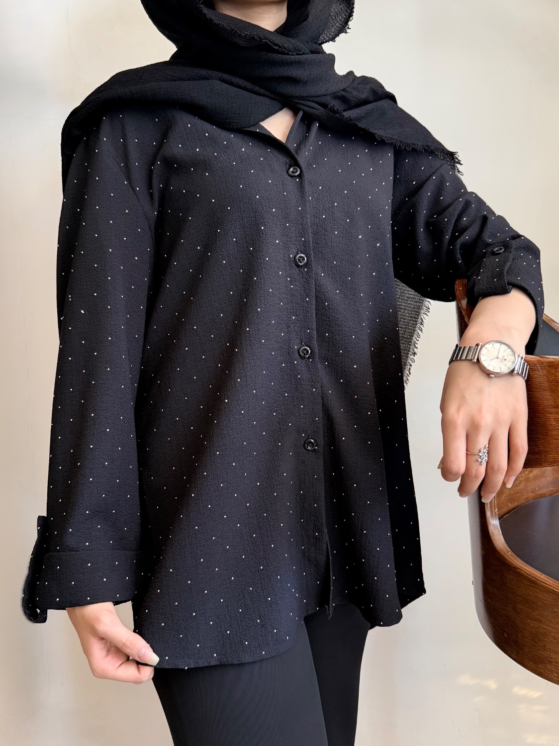 شومیز مشکی زنانه محرمی نگینی